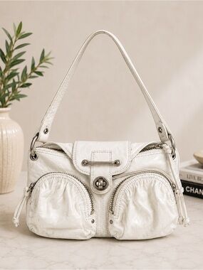 Botkier White Leather Pocket Shoulder Bag Y2K Pouchette